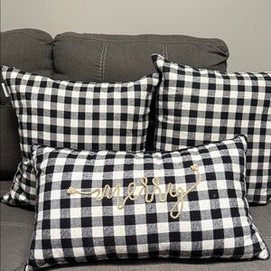 3 pillows at the price of one!  Black and White Plaid Pillow with Gold Merry